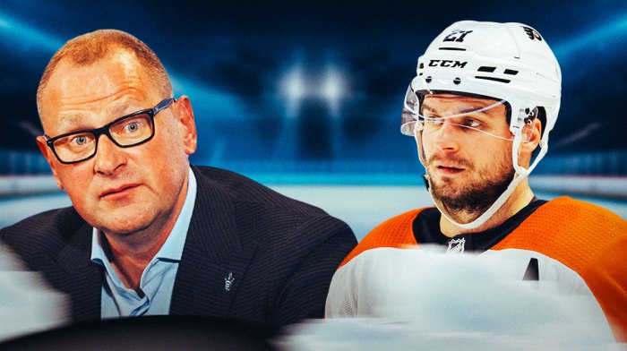 Brad Treliving and Scott Laughton