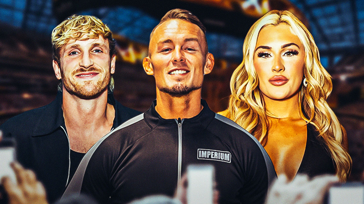 WWE stars Logan Paul, Ludwig Kaiser, and Tiffany Stratton, who Paul allegedly flirted with.