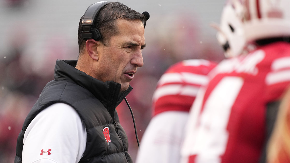 Nov 29, 2024; Madison, Wisconsin, USA; Wisconsin Badgers head coach Luke Fickell looks on during the fourth quarter against the Minnesota Golden Gophers at Camp Randall Stadium.