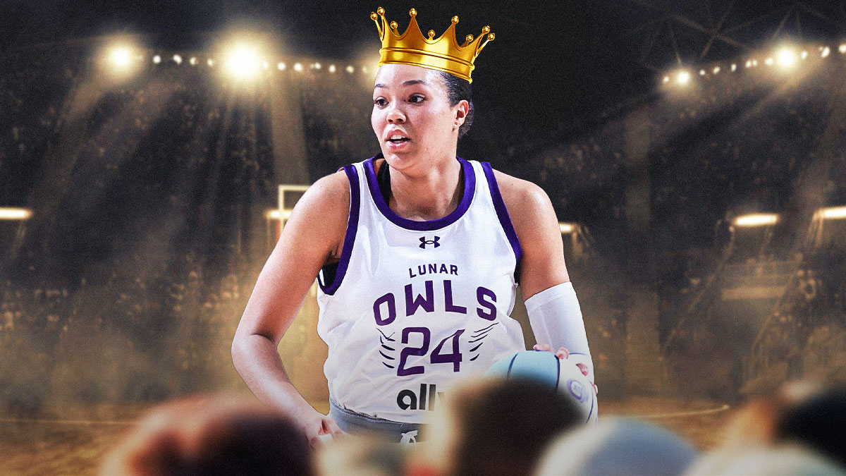 Lynx's Napheesa Collier in her Unrivaled Lunar Owls uniform, with a crown on her head