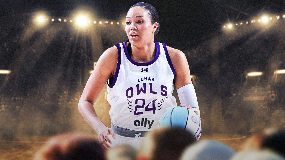 Lynx's Napheesa Collier in her Unrivaled Lunar Owls uniform, with a crown on her head