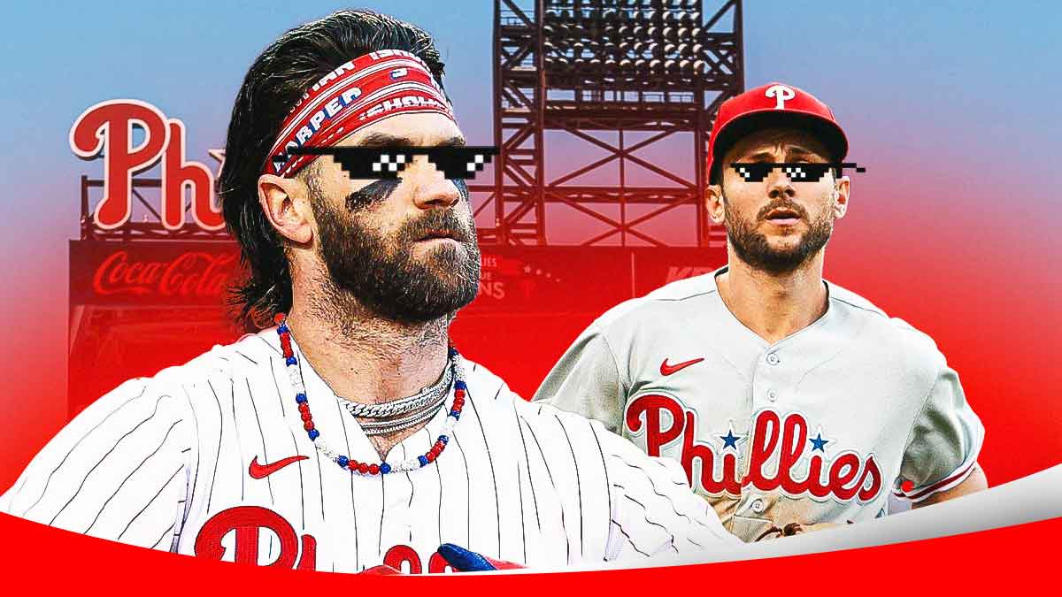 Bryce Harper, Trea Turner of the Phillies each with deal with it shades