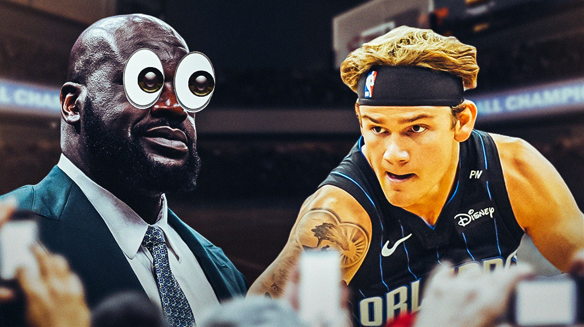 Mac McClung and Shaq with eye emojis over the picture.
