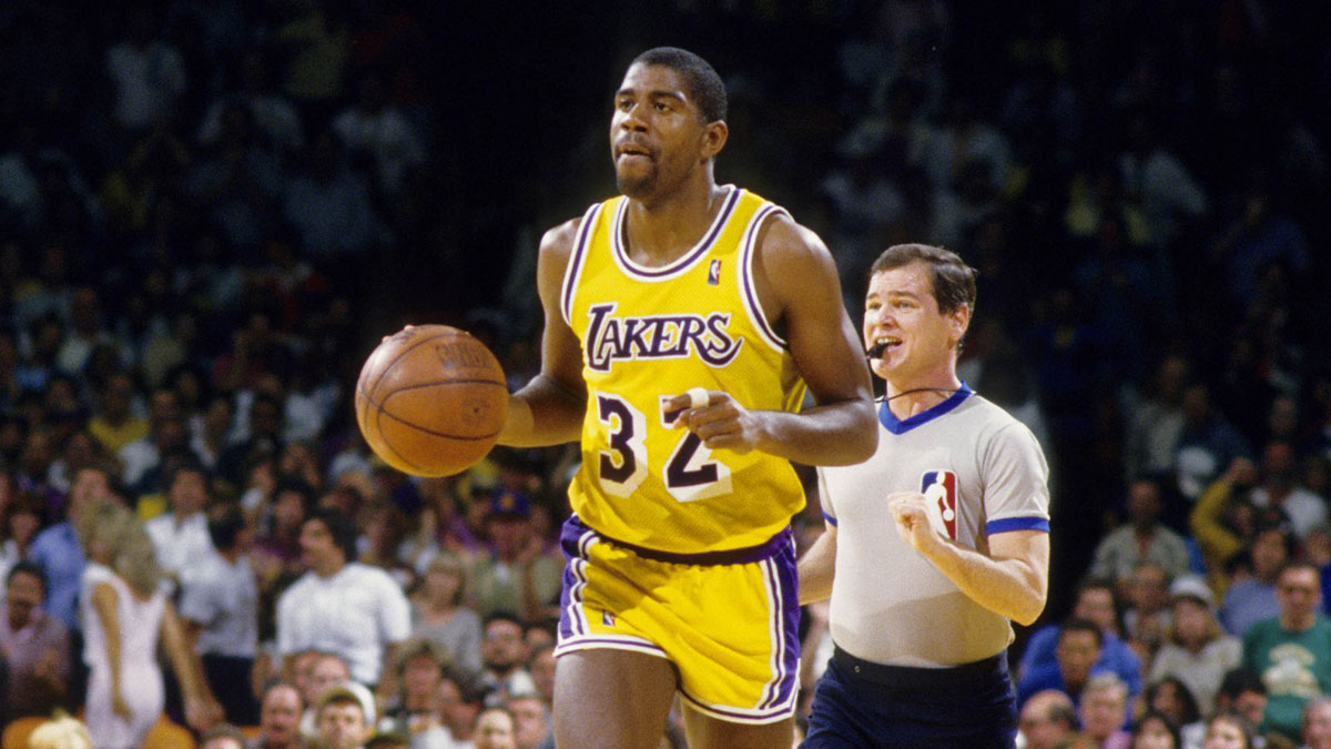 Los Angeles Lakers Guard Magic Johnson (32) In the Forum Action.