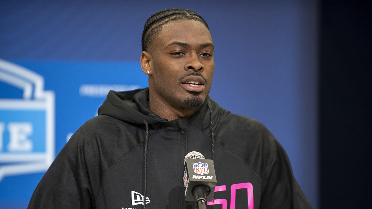 Georgia defensive back Malaki Starks (DB50) during the 2025 NFL Combine at Lucas Oil Stadium.