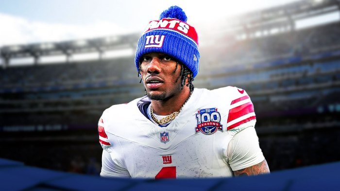 Malik Nabers, Giants, Malik Nabers Giants, Giants QB, Giants draft, Malik Nabers in Giants uni, Giants NFL stadium in the background