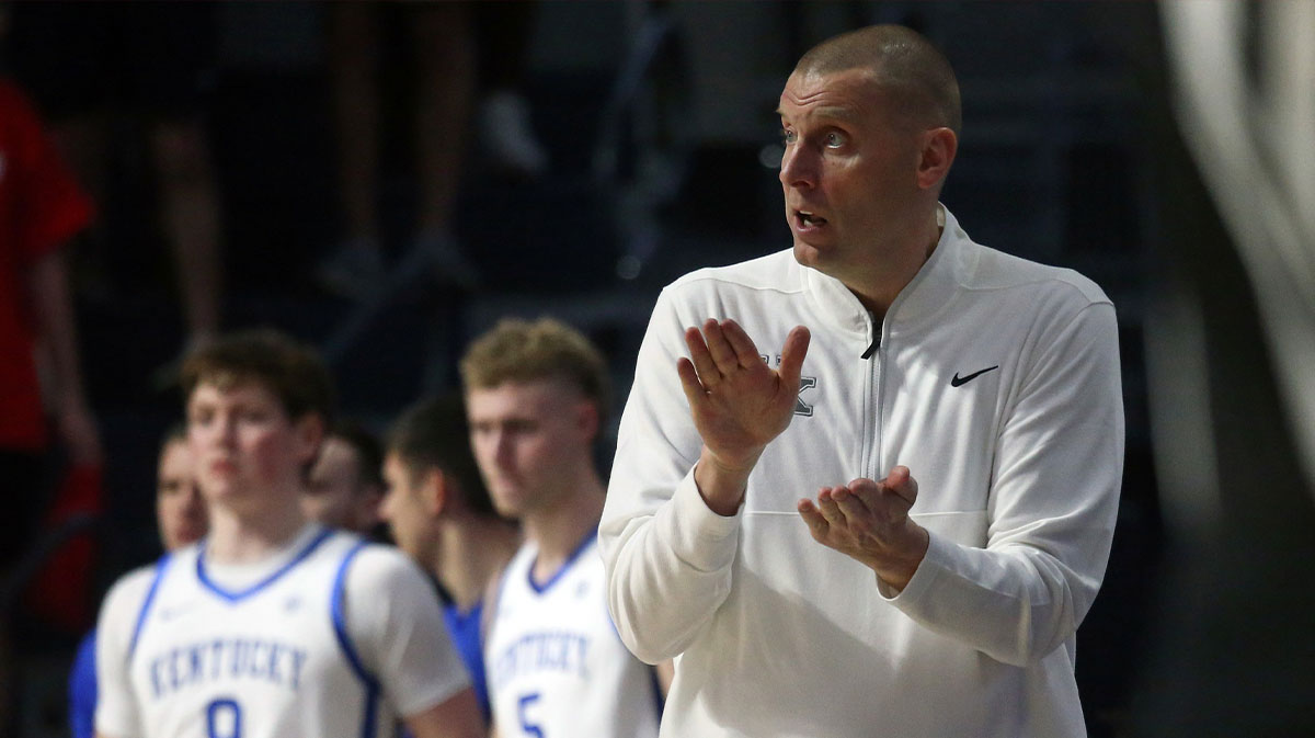 Kentucky Wildcats head coach Mark Pope reacts during the second half against the Mississippi Rebels at The Sandy and John Black Pavilion at Ole Miss.