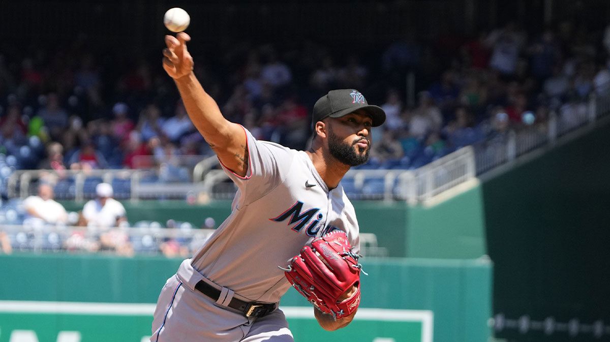 Miami Marlins pitcher Sandy Alcantara (22) delivers a pitch against the Washington Nationals during the first inning at Nationals Park.