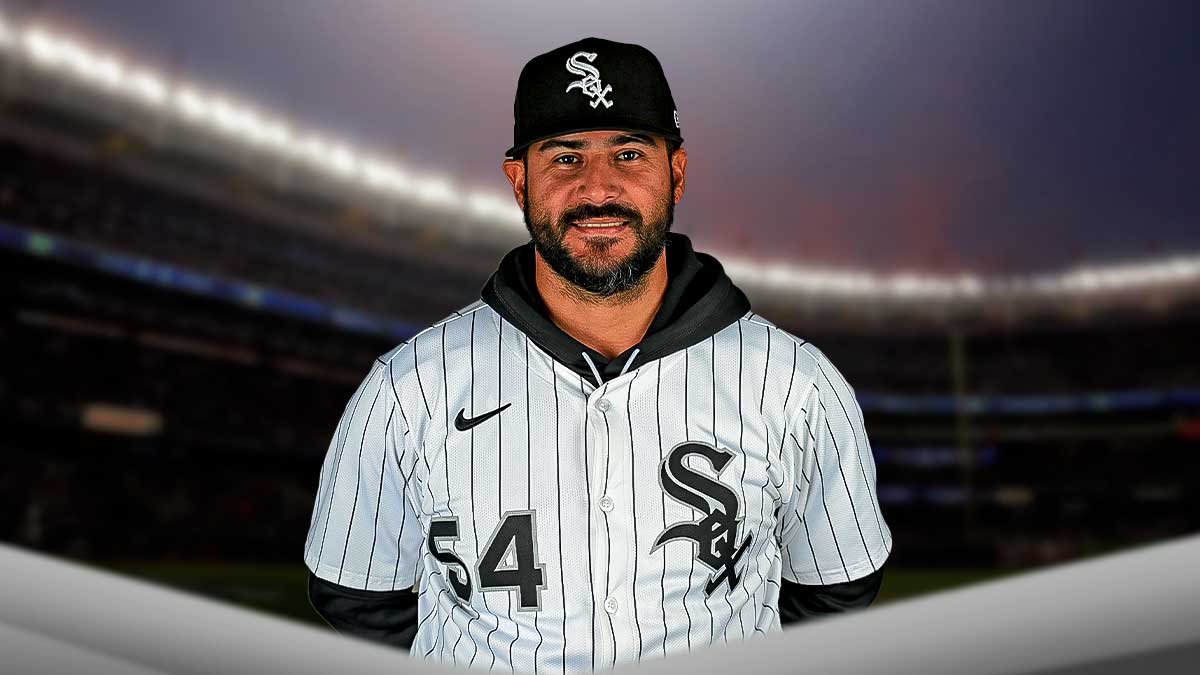 Chicago White Sox star Martin Perez in front of Rate Field.