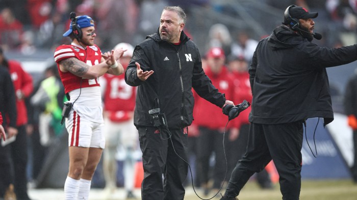 Nebraska Cornhuskers head coach Matt Rhule reacts during the second half against the Boston College Eagles at Yankee Stadium.