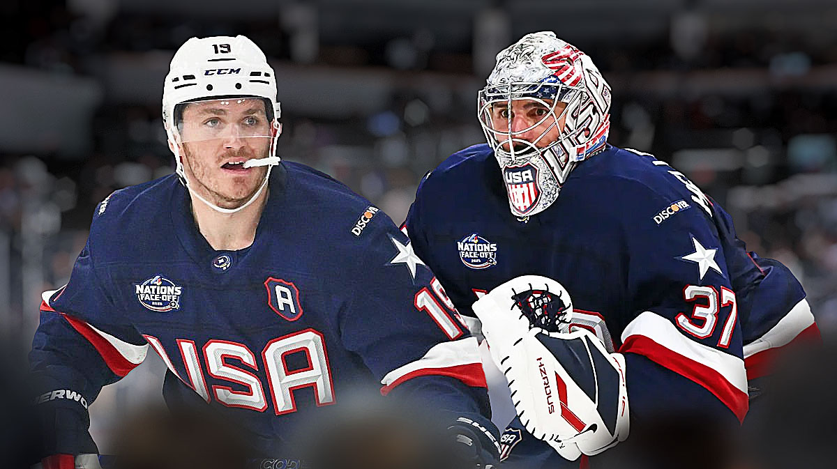 Matthew Tkachuk and Connor Hellbuyck with Team USA