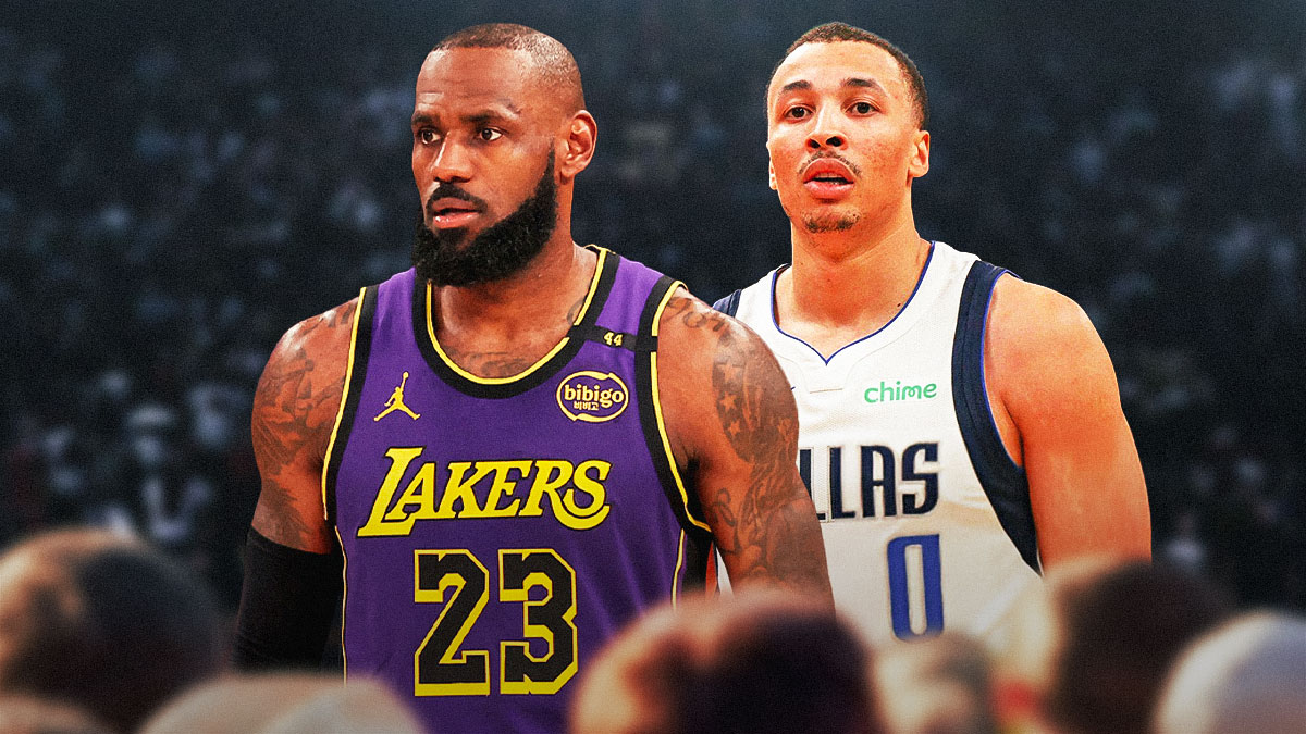 Lakers LeBron James, Mavericks Dante Exum both looking serious.