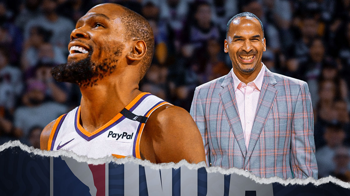 Suns' Kevin Durant next to Mavericks' Nico Harrison