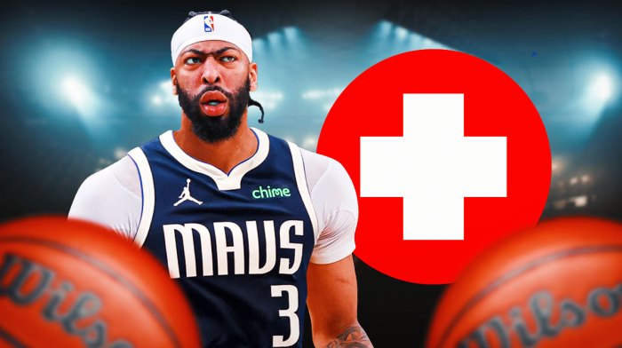 Mavericks' Anthony Davis with medical Red Cross symbol