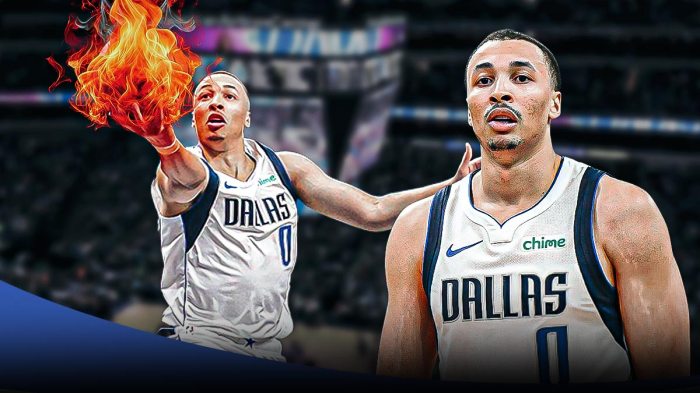 Mavericks Dante Exum shooting a basketball with fire coming off the ball in background. Mavericks Dante Exum looking serious in front.