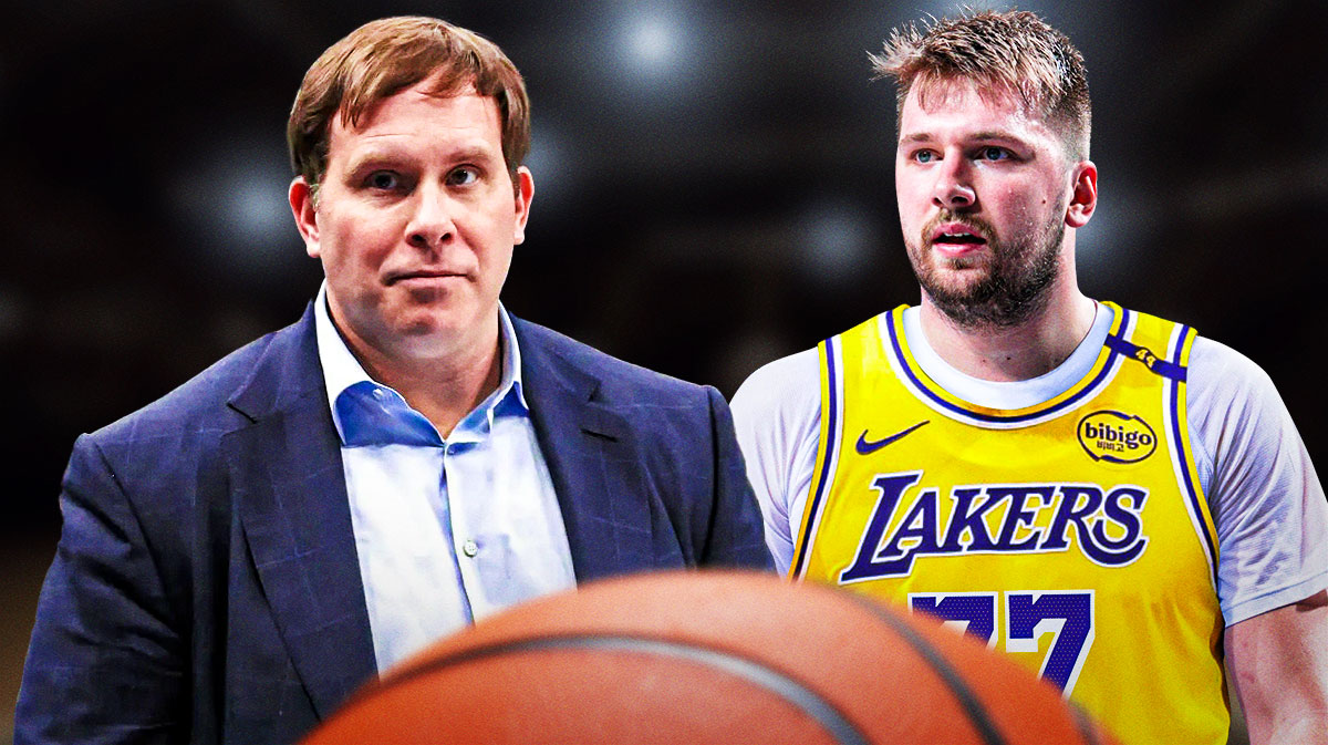 Luka Doncic in a Lakers jersey and Patrick Dumont.