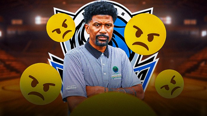 Jalen Rose looks angry, with angry emojis around him, and the Mavericks logo beside him