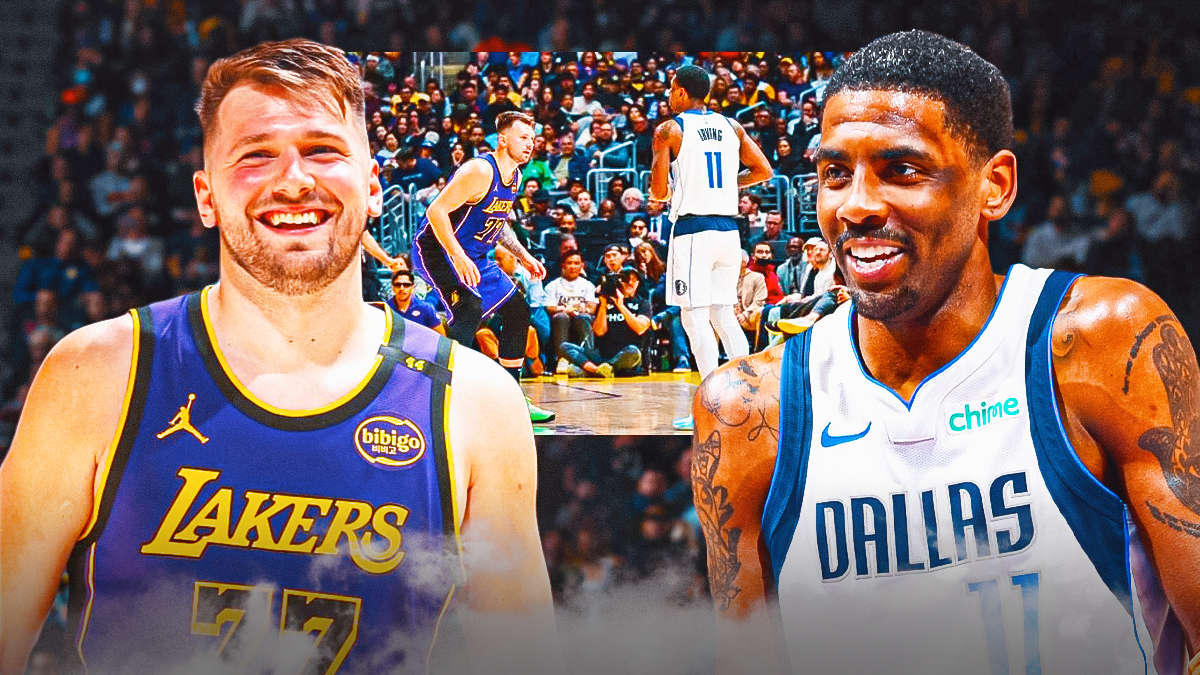 Kyrie Irving and Luka Doncic. Thumbnail between them