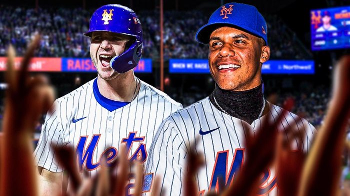 Pete Alonso and Juan Soto (both in Mets uniforms) with fire in their eyes