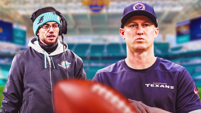 Dolphins head coach Mike McDaniel and ex-Texans coach Bobby Slowik.