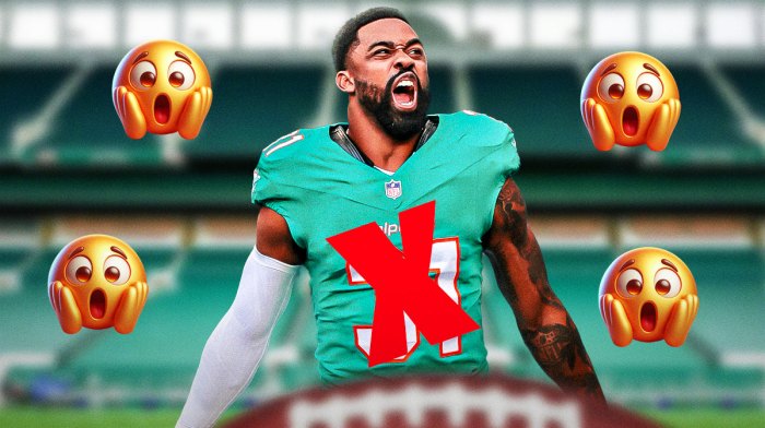 Raheem Mostert with an "X" over him and a bunch of shocked emojis in the background