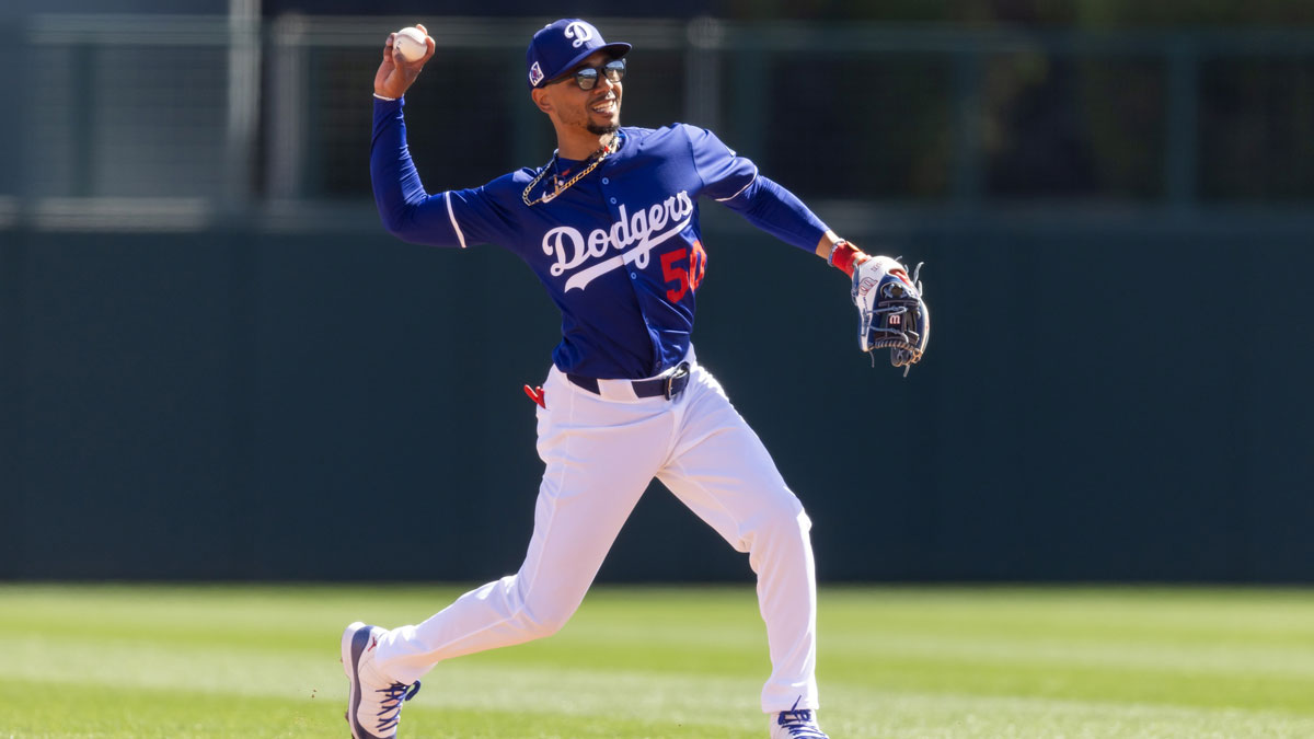 Los Angeles Dodgers shortstop Mookie Betts against the Chicago Cubs during a spring training game at Camelback Ranch-Glendale.