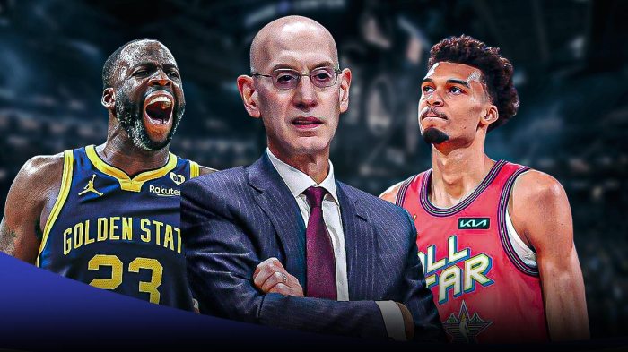 Warriors' Draymond Green angry at Adam Silver, with Victor Wembanyama (All-Star Game uniform) beside them
