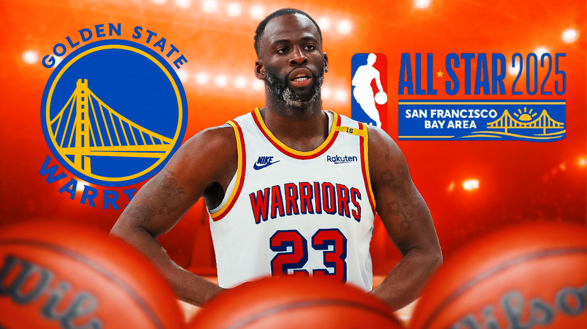 Draymond Green next to Warriors logo and NBA All-Star Weekend logo.