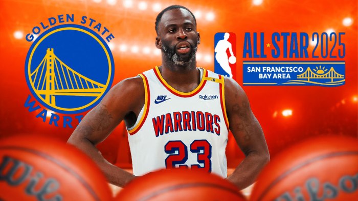 Draymond Green next to Warriors logo and NBA All-Star Weekend logo.