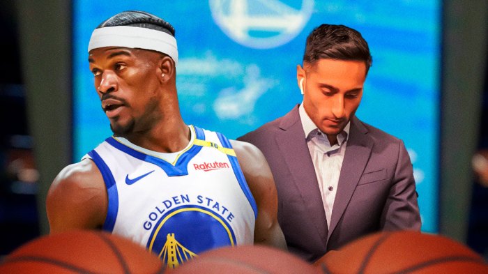 Shams Charania and Jimmy Butler (Warriors) look tired next to each other
