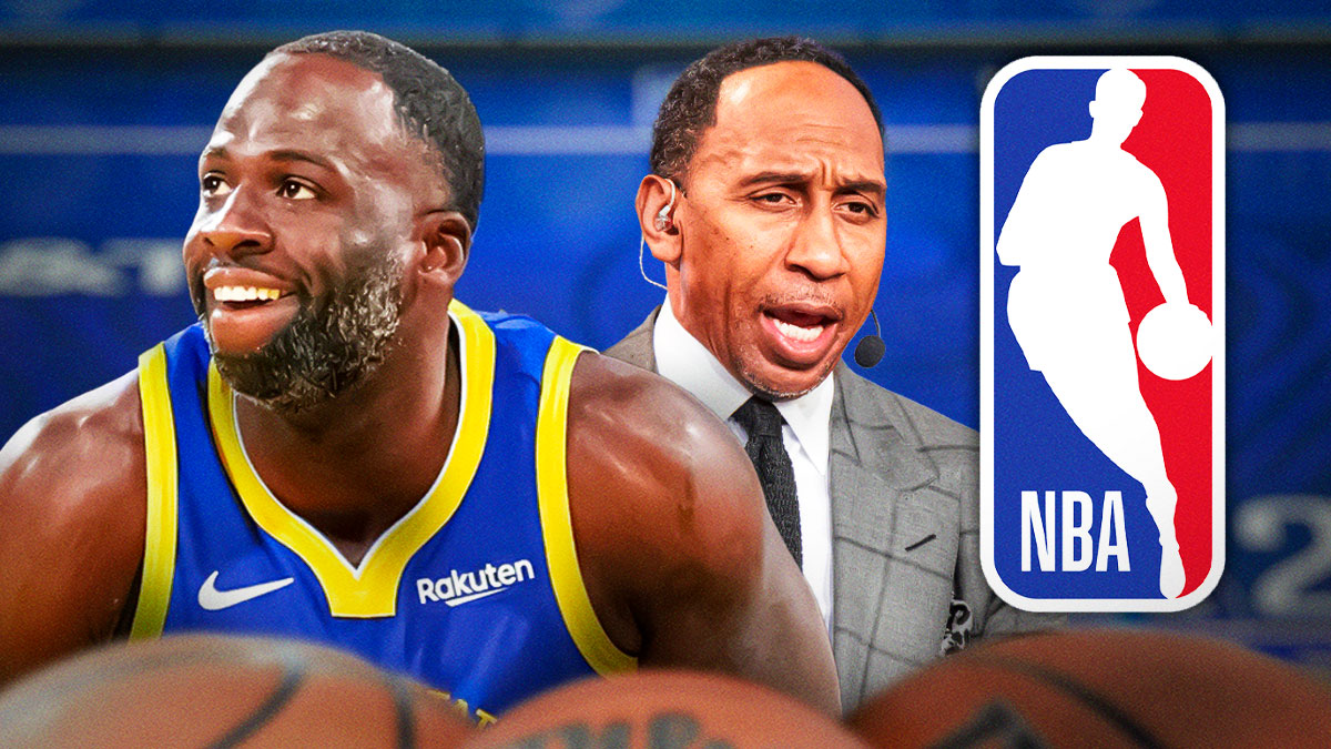 Stephen A. Smith and Draymond Green next to a NBA logo.