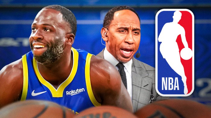 Stephen A. Smith and Draymond Green next to a NBA logo.