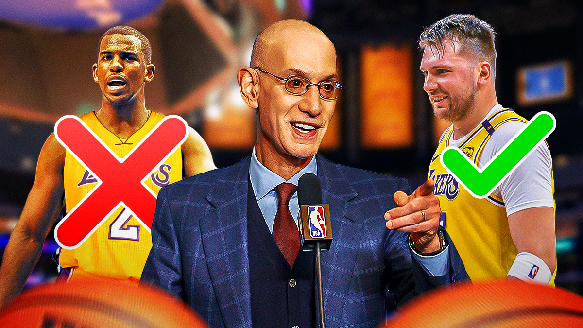 Lakers' Luka Doncic and Chris Paul next to Adam Silver