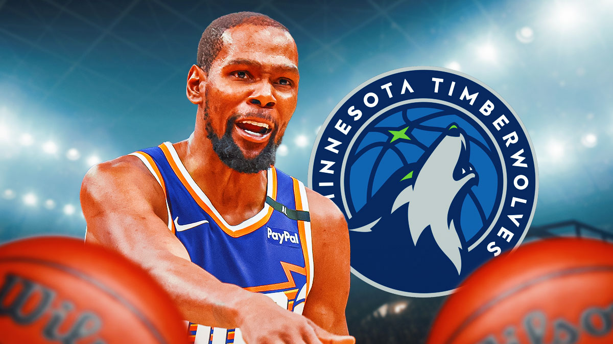 Suns' Kevin Durant next to Timberwolves logo