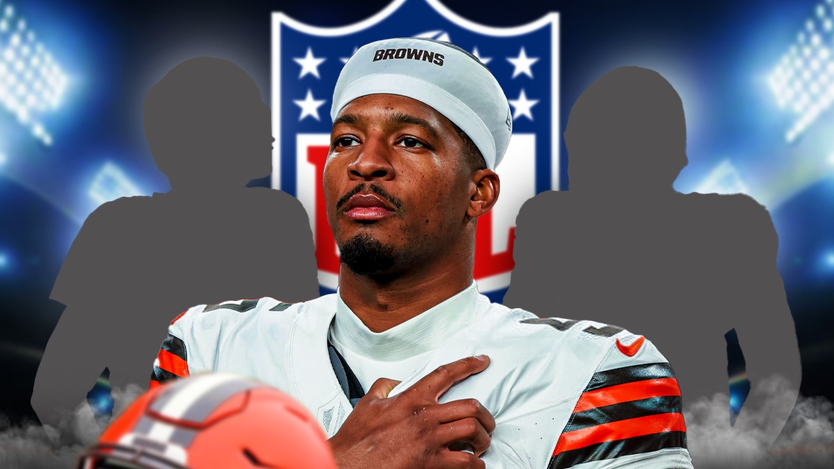 Jameis Winston, silhouettes of Aaron Rodgers and Russell Wilson, NFL logo