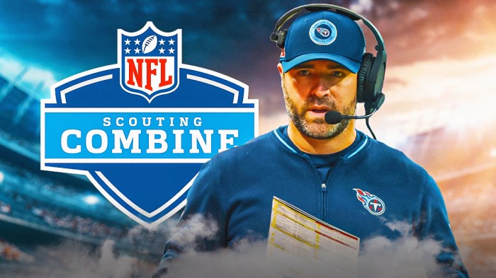 NFL rumors, Titans rumors, Titans, Titans NFL Draft pick, Titans NFL Draft, Brian Callahan in Titans gear, NFL Draft Combine logo on graphic, football background
