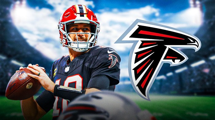 Kirk Cousins next to Falcons logo.