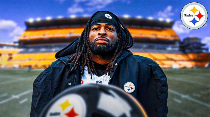 Najee Harris next to Steelers logo.