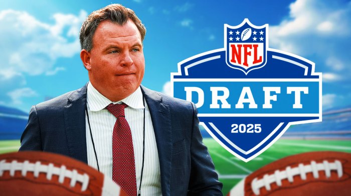 Titans Mike Borgonzi with 2025 NFL Draft logo