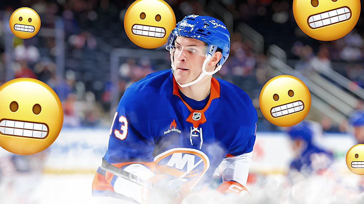 Mathew Barzal surrounded by 😬 emojis