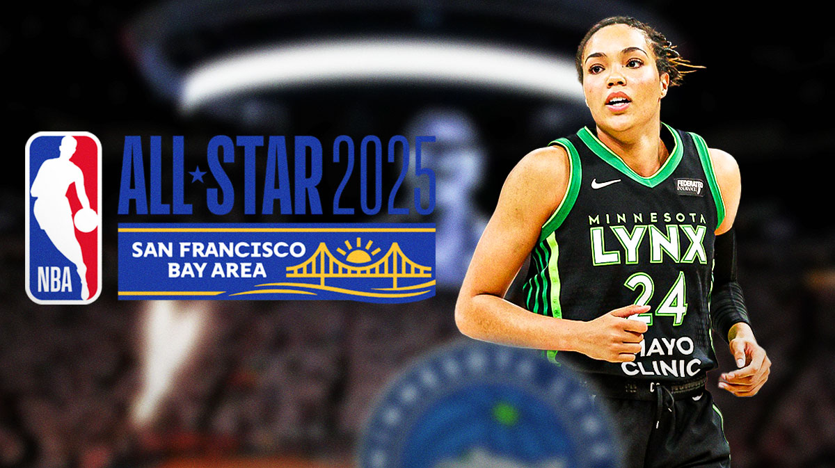 Minnesota Lynx player Napheesa Collier and the 2025 NBA All-Star Game logo