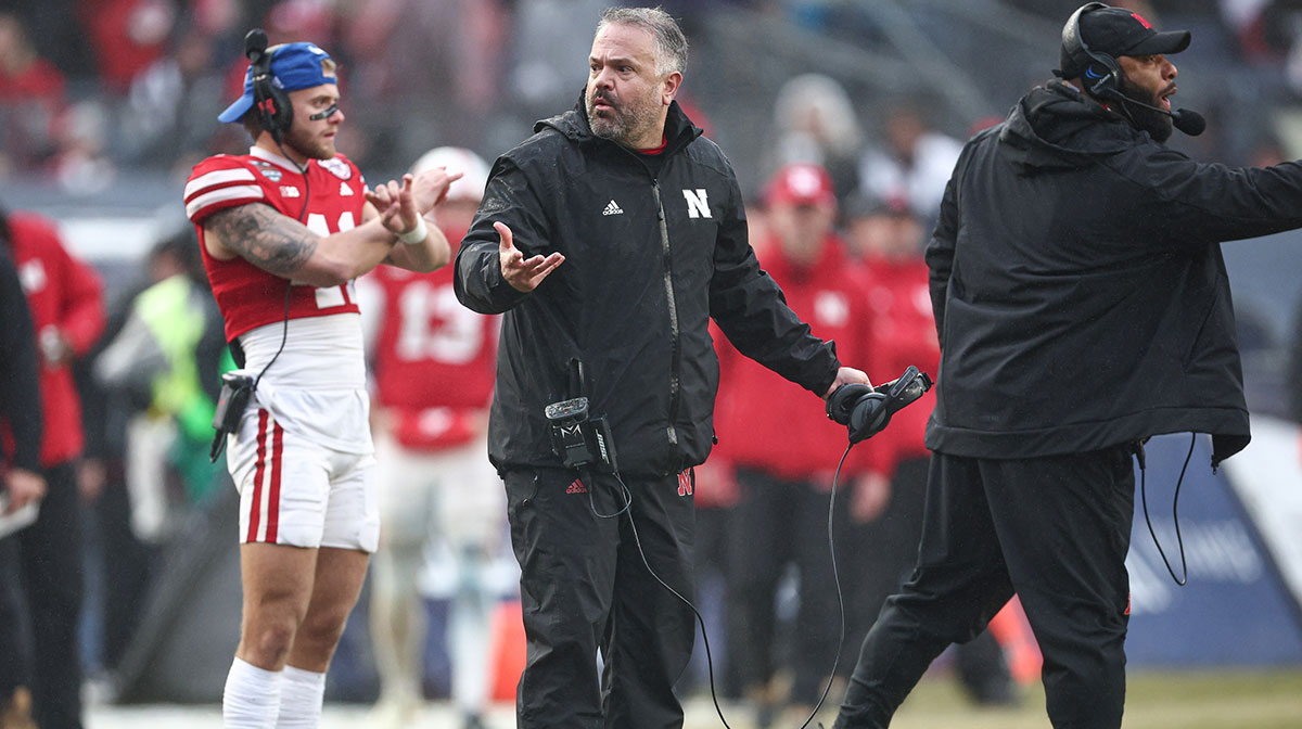 Nebraska Cornhuskers head coach Matt Rhule reacts during the second half against the Boston College Eagles at Yankee Stadium.
