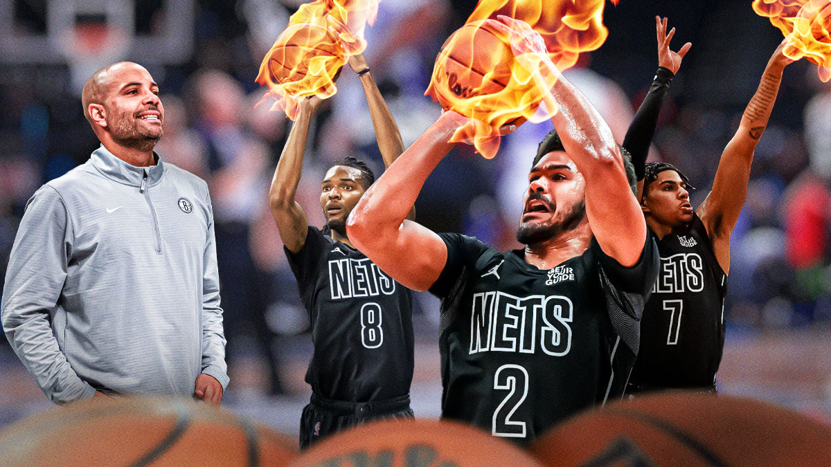 Cam Johnson, Ziaire Williams and Killian Hayes shooting fireballs with Jordi Fernandez watching