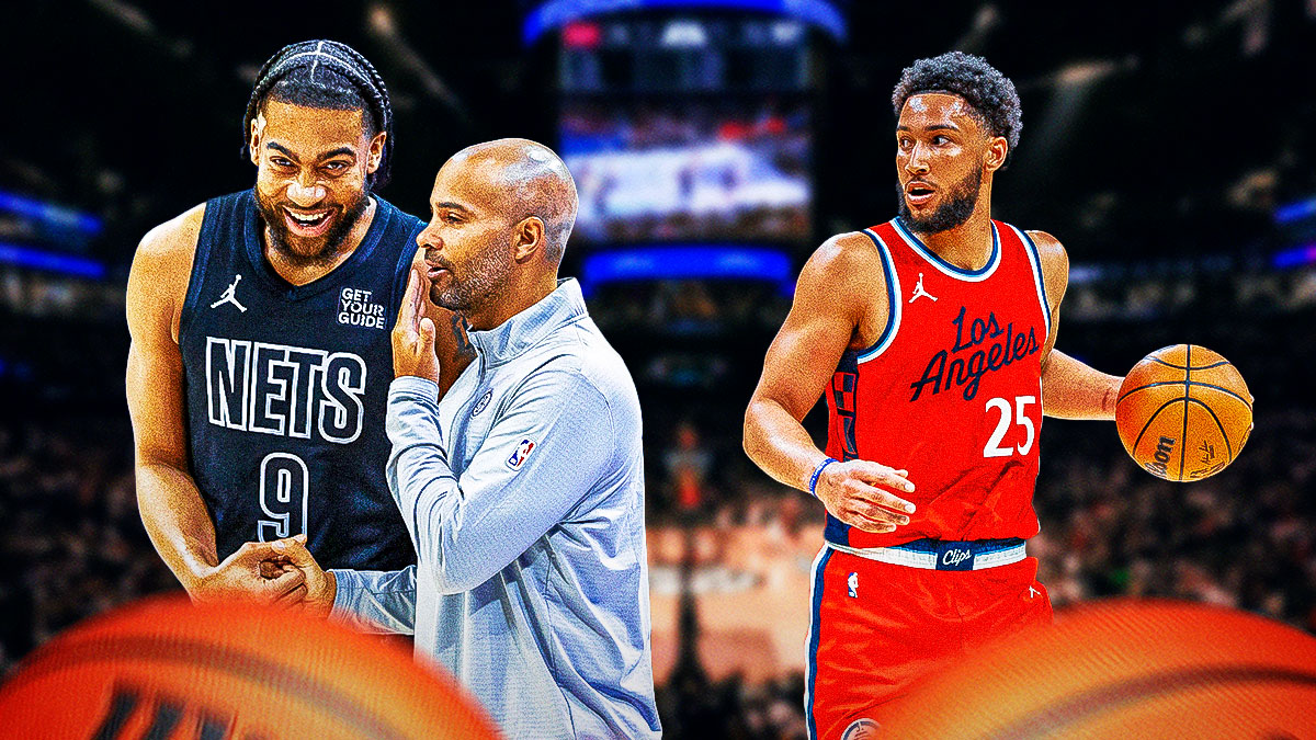 Trendon Watford and Jordi Fernandez on one side and Ben Simmons in a clippers uniform on the other