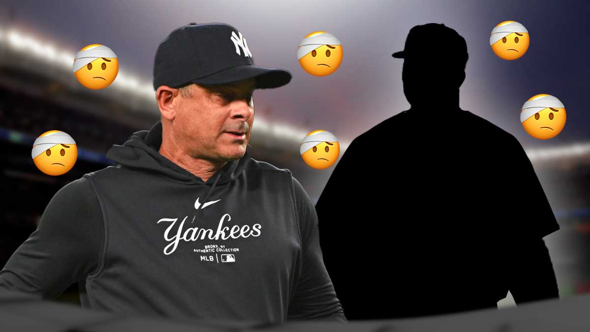 Silhouette of Scott Efross on left. Aaron Boone on right. injury emojis all around