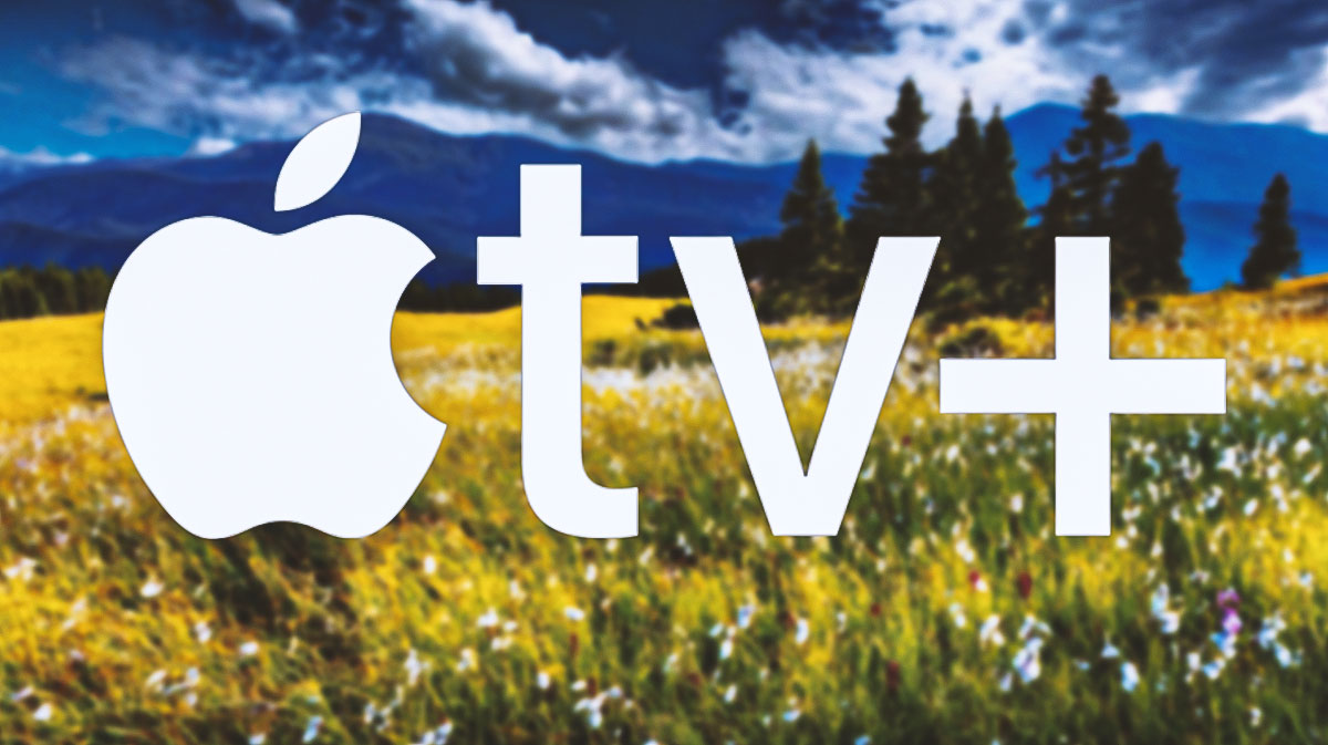 Apple TV+ logo in front of a meadow to represent March 2025.