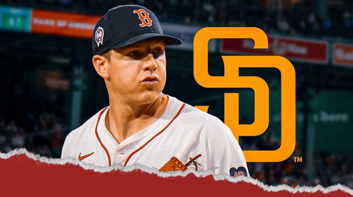 Nick Pivetta with Padres logo in the background
