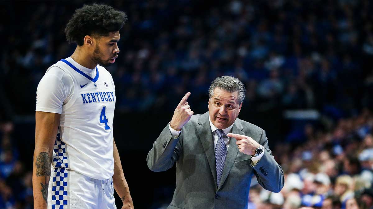 Kentucky's John Calipari tries to get the Nick Richards point during the game against Mississippi on Tuesday night in Rupp Arena in Lekington. Richards ended with eight points and six jumps while Wildcats won 76-55. Kentucky Versus Mississippi State 2019.