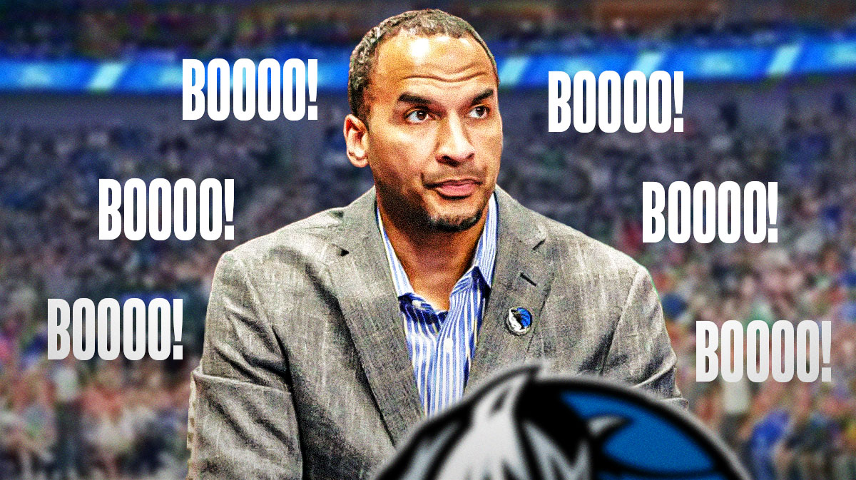 Mavericks' Nico Harrison with "BOOOO!" around him several times