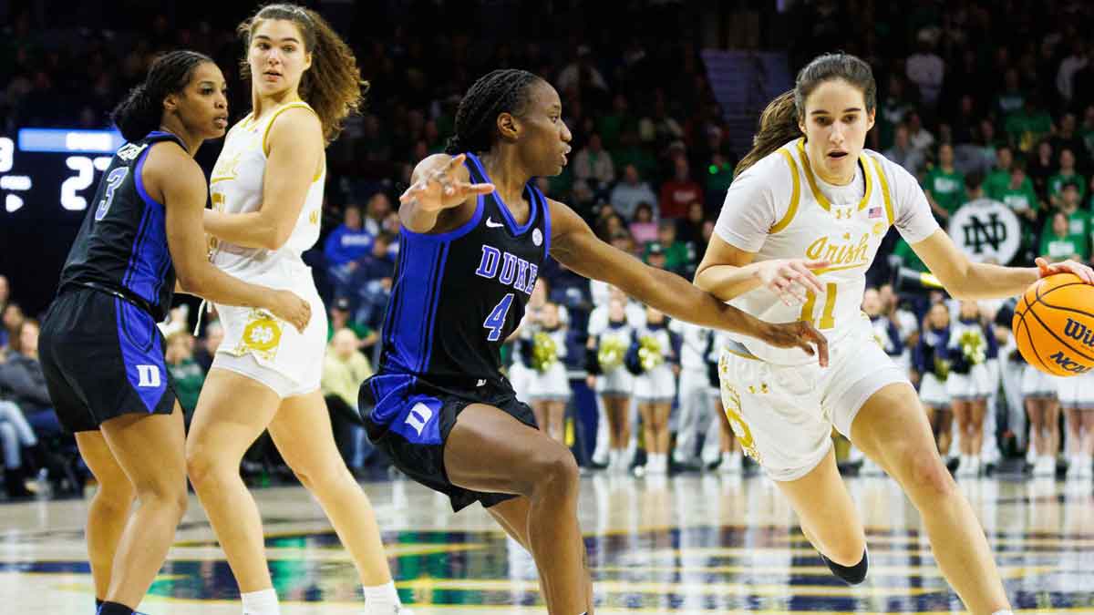 Notre Dame guard Sonia Citron (11) drives to the basket during a NCAA women's basketball game between No. 1 Notre Dame and No. 11 Duke at Purcell Pavilion on Monday, Feb. 17, 2025, in South Bend.